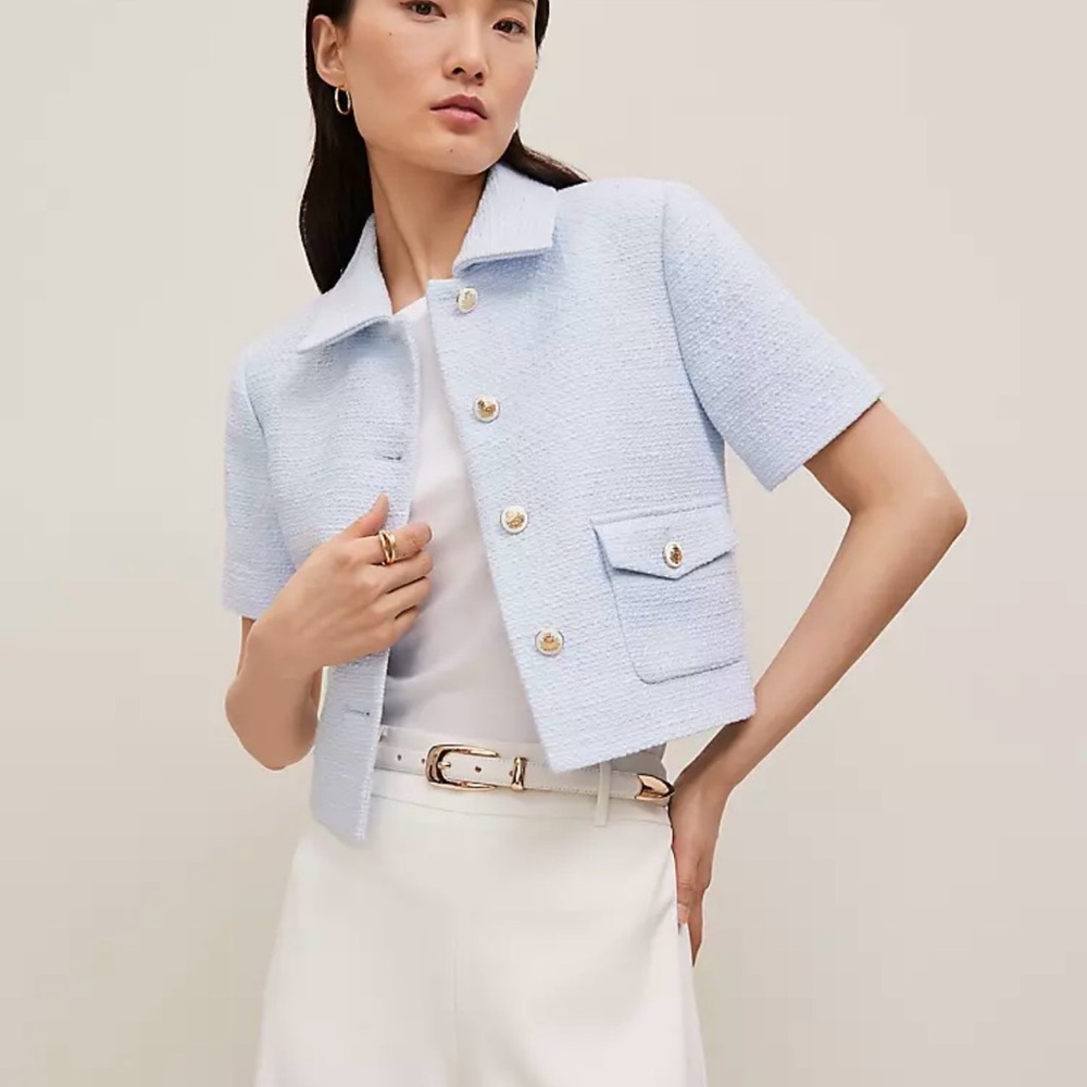 Ann Taylor Light Blue Short-Sleeve Women's Jacket